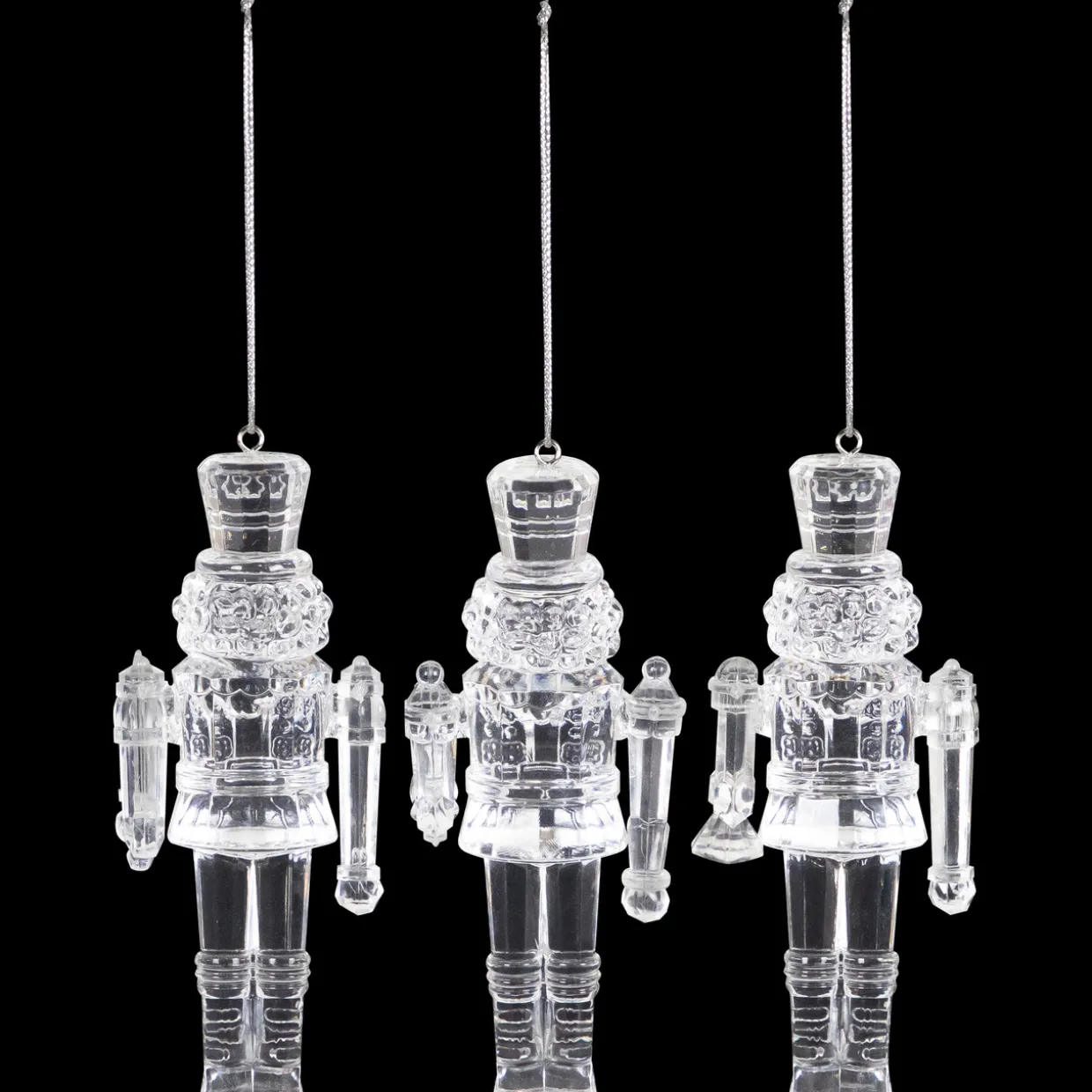 Nutcracker Soldier Acrylic Christmas Ornaments - 5" - Clear - Set of 3