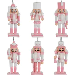 Nutcracker Soldier Christmas Ornaments - 3.25" - Pink and White - Set of 6