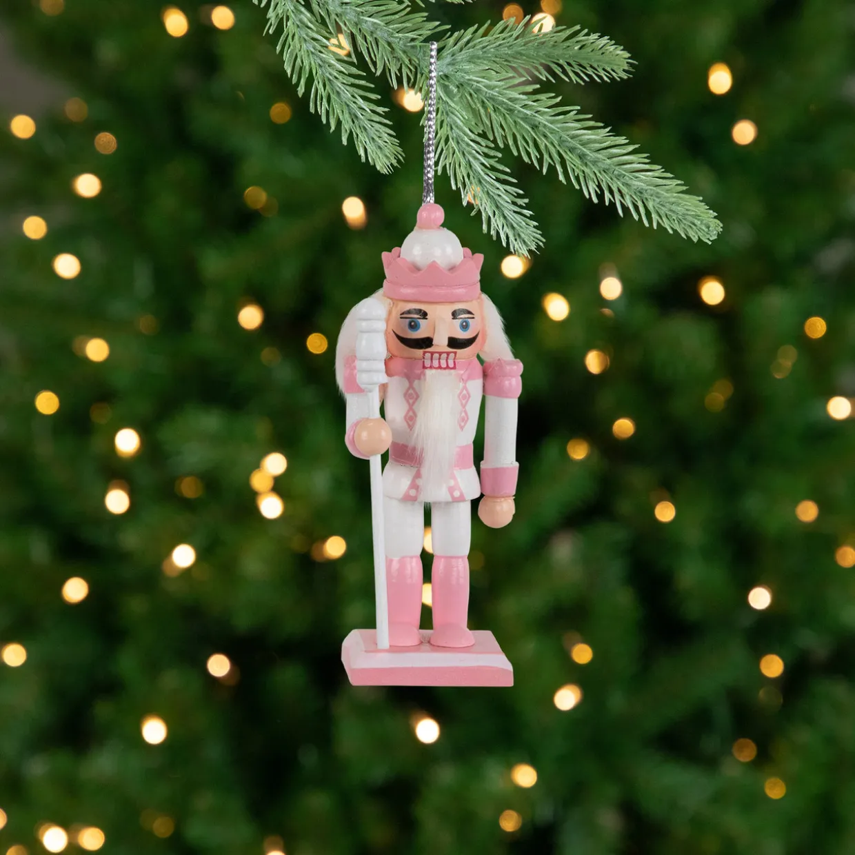 Nutcracker Soldier Christmas Ornaments - 3.25" - Pink and White - Set of 6