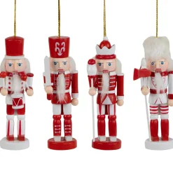 Nutcracker Soldiers Wooden Christmas Ornaments - 5" - Red and White - Set of 4