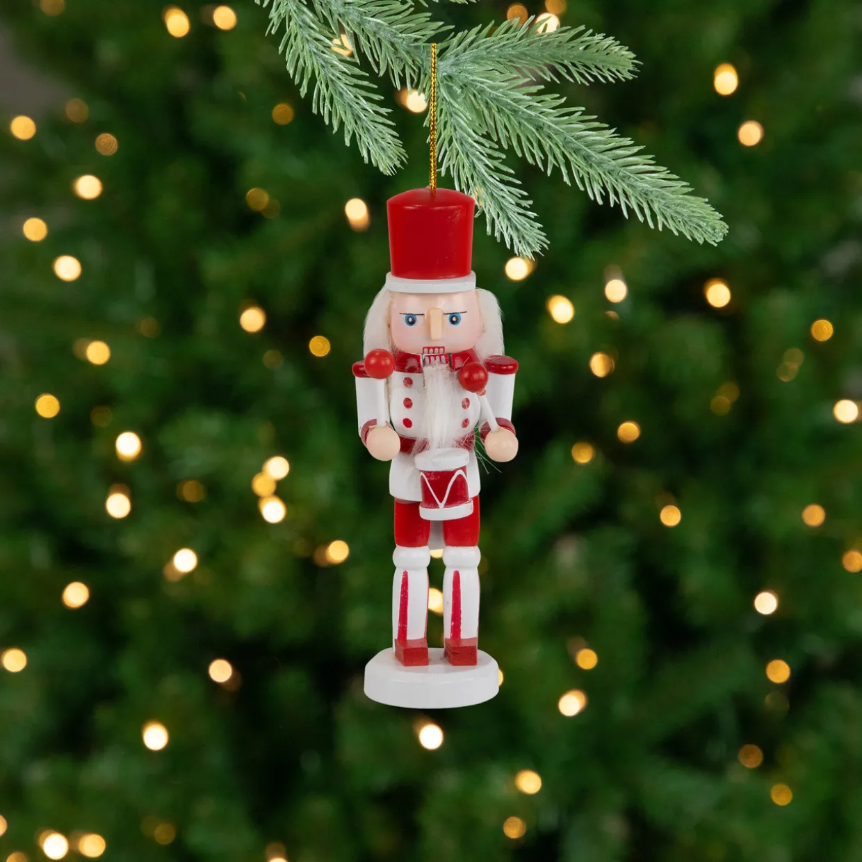 Nutcracker Soldiers Wooden Christmas Ornaments - 5" - Red and White - Set of 4