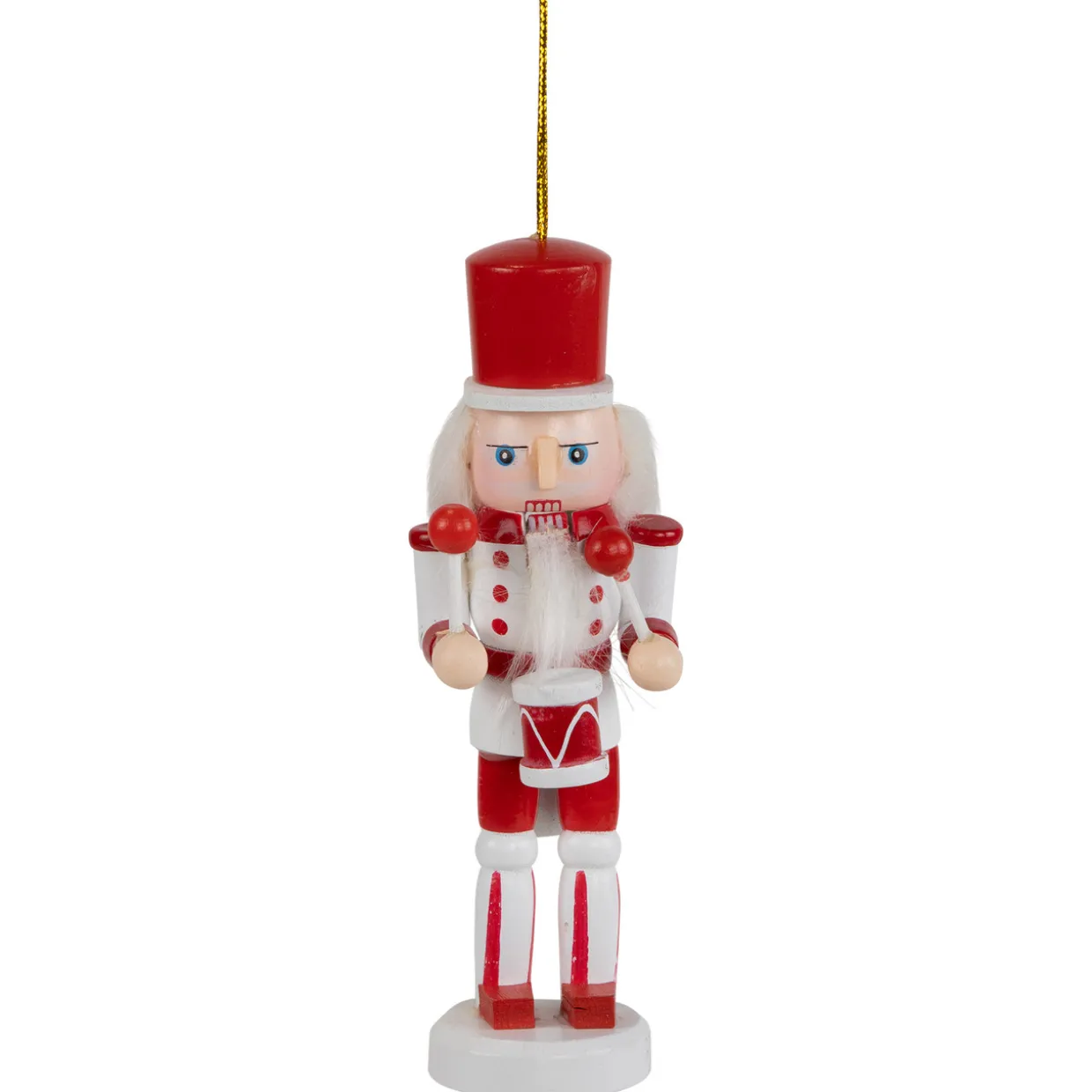 Nutcracker Soldiers Wooden Christmas Ornaments - 5" - Red and White - Set of 4