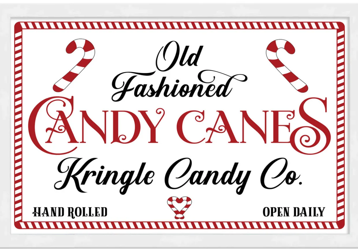 Old Fashioned Candy Canes Kringle Candy Co 13.5" x 19.5" Framed Christmas Wall Decor Sign Poster in a Natural Wooden Frame with UV Acrylic