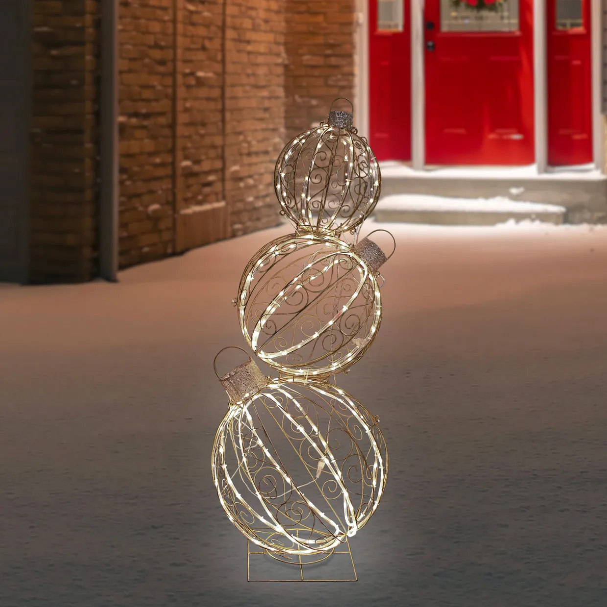 Open Design Stacked Christmas Ornaments Outdoor Decoration - 51" - Gold - Warm White