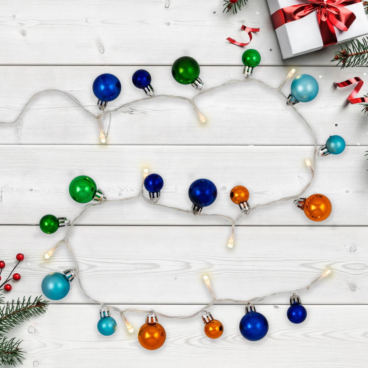 Ornament String Christmas Lights - Warm White LED - 3' Clear Wire - 10ct - Blue