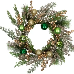 Ornaments and Berries Glittered Artificial Christmas Wreath - 24" - Unlit