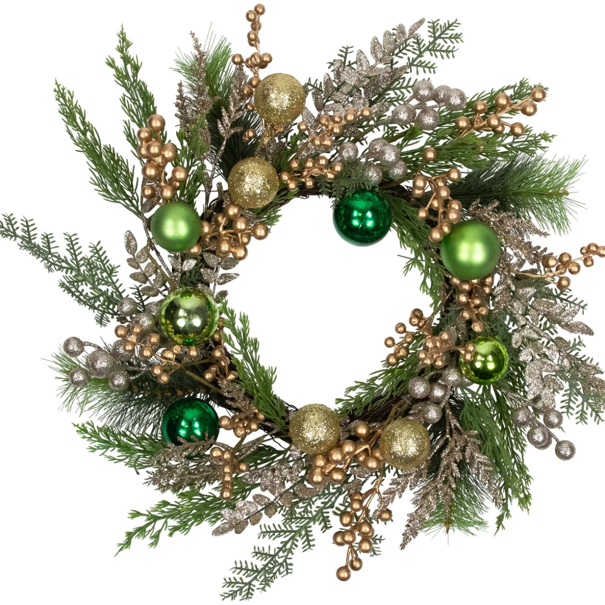 Ornaments and Berries Glittered Artificial Christmas Wreath - 24" - Unlit