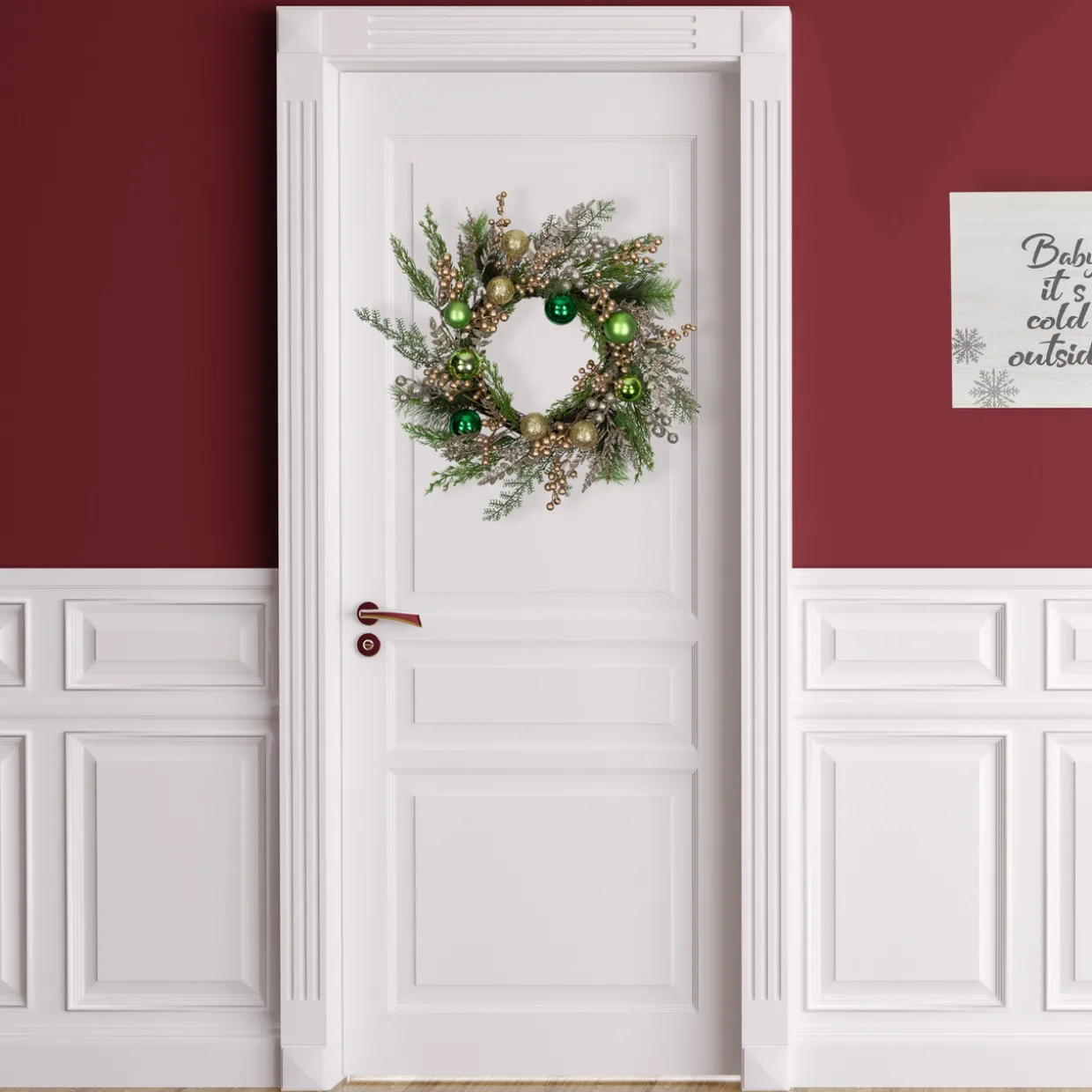 Ornaments and Berries Glittered Artificial Christmas Wreath - 24" - Unlit