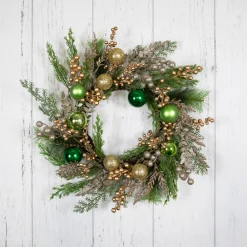 Ornaments and Berries Glittered Artificial Christmas Wreath - 24