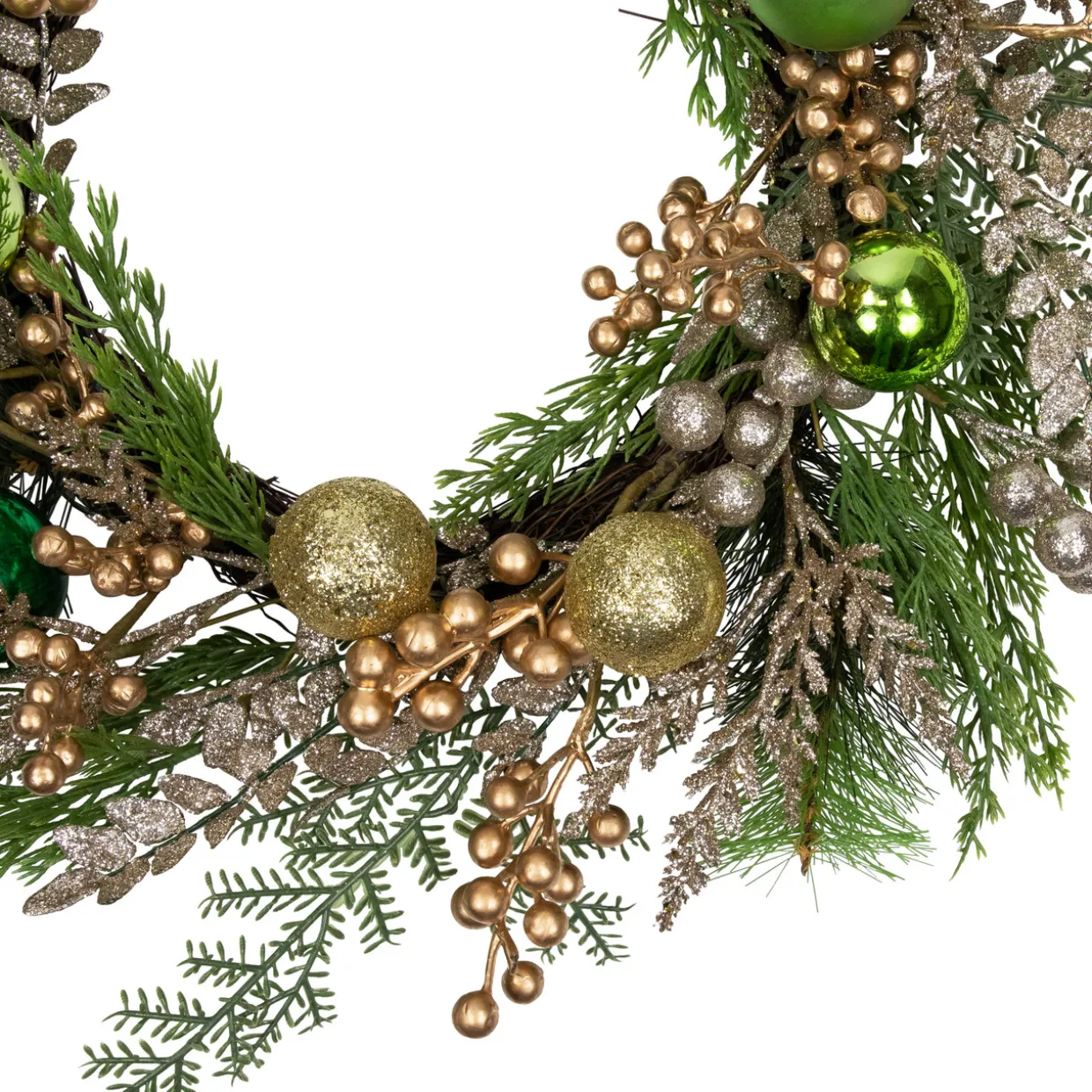 Ornaments and Berries Glittered Artificial Christmas Wreath - 24" - Unlit