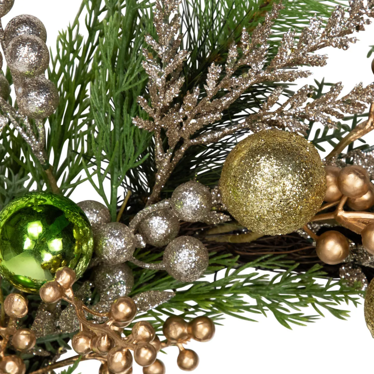 Ornaments and Berries Glittered Artificial Christmas Wreath - 24" - Unlit