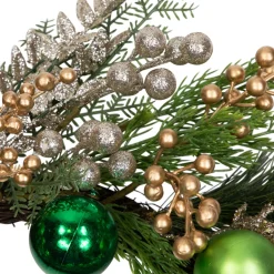 Ornaments and Berries Glittered Artificial Christmas Wreath - 24