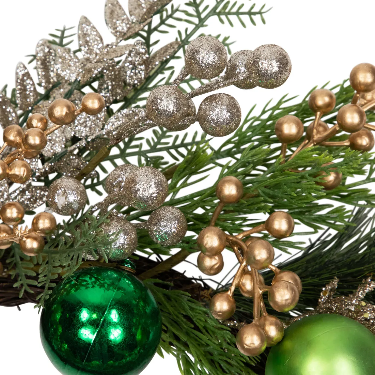 Ornaments and Berries Glittered Artificial Christmas Wreath - 24" - Unlit