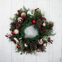 Ornaments and Pinecones Artificial Pine Christmas Wreath - Unlit - 28"