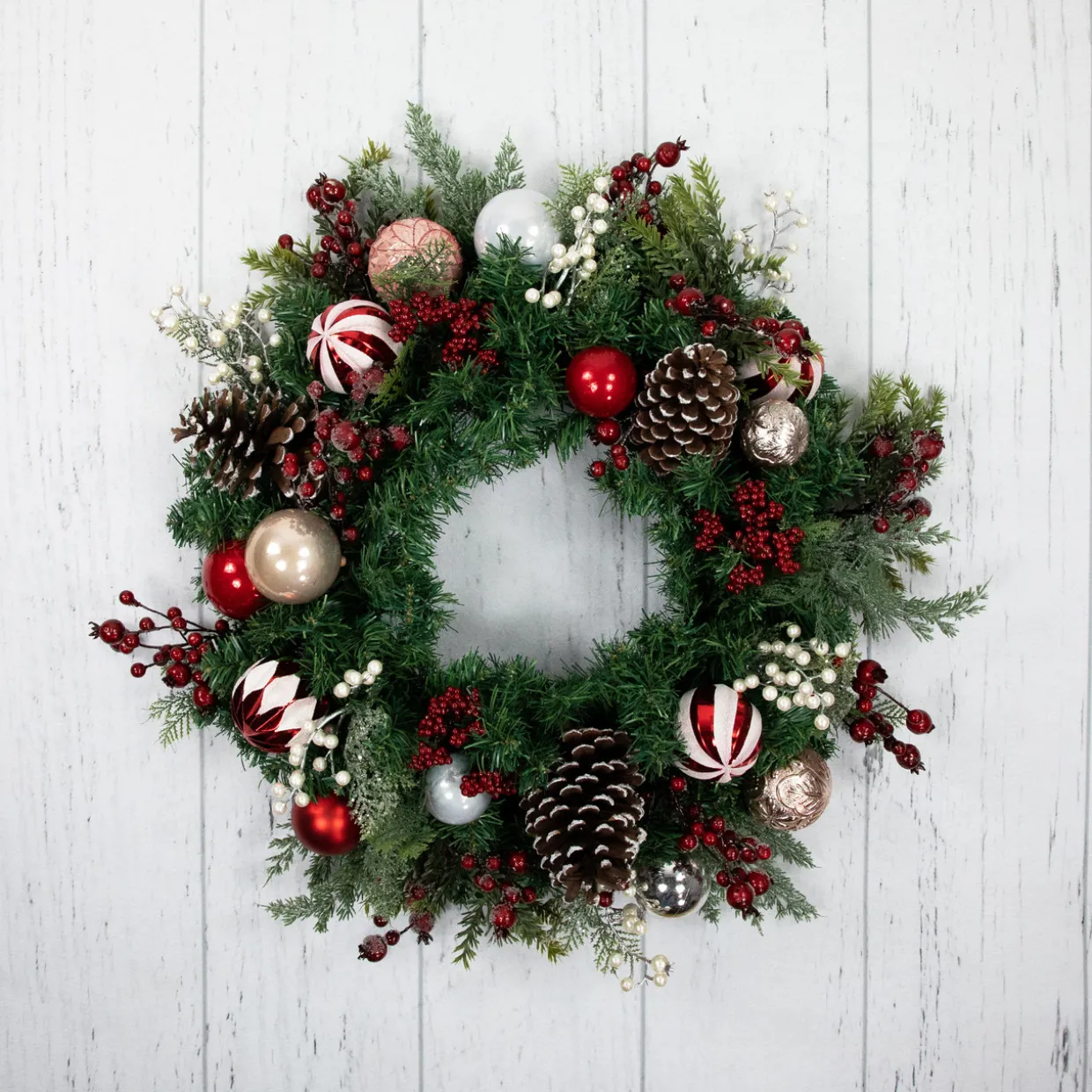 Ornaments and Pinecones Artificial Pine Christmas Wreath - Unlit - 28"
