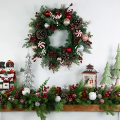 Ornaments and Pinecones Artificial Pine Christmas Wreath - Unlit - 28
