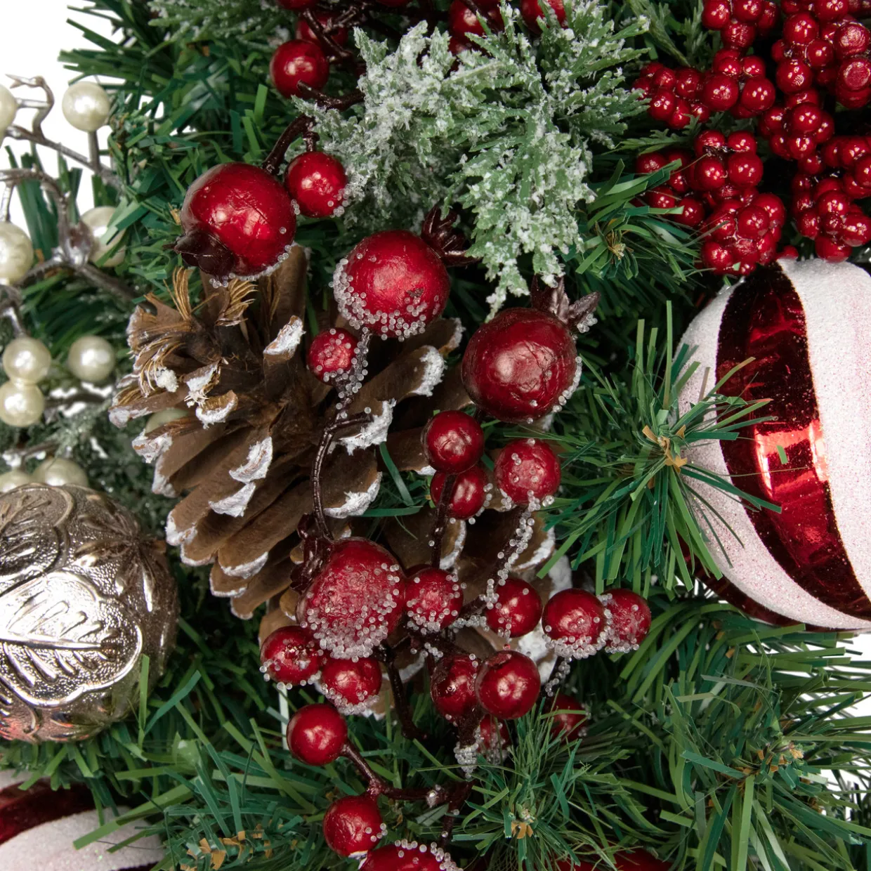 Ornaments and Pinecones Artificial Pine Christmas Wreath - Unlit - 28"