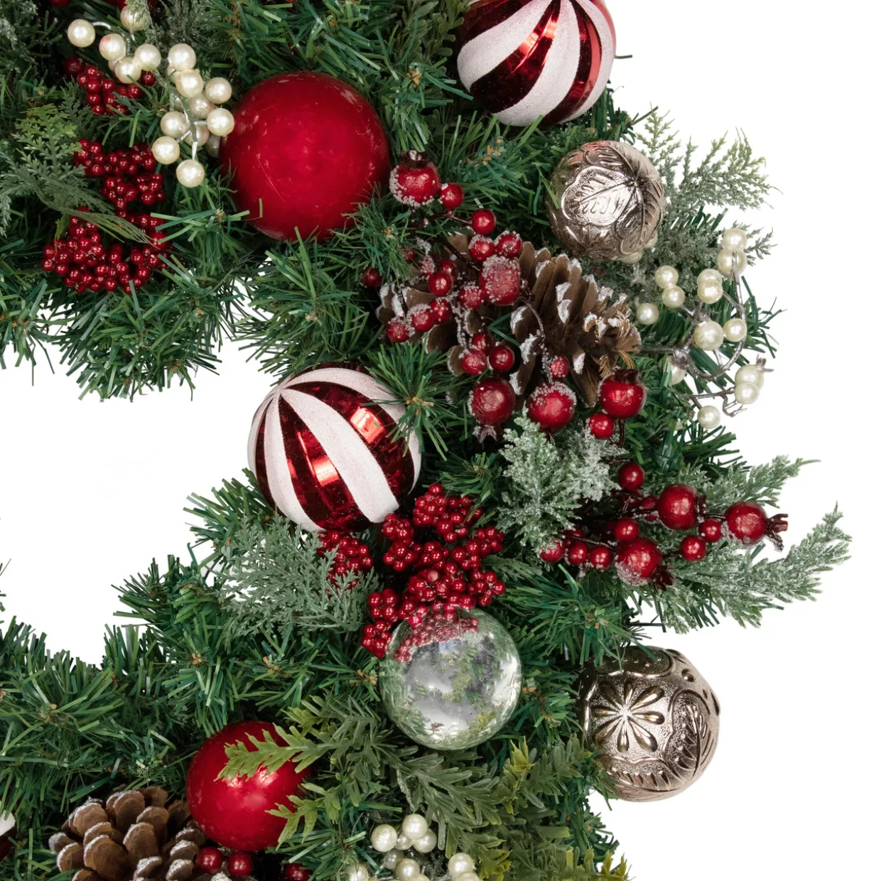 Ornaments and Pinecones Artificial Pine Christmas Wreath - Unlit - 28"