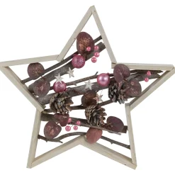 Ornaments and Pinecones Star-Shaped Birch Wood Christmas Decoration - 14.5"
