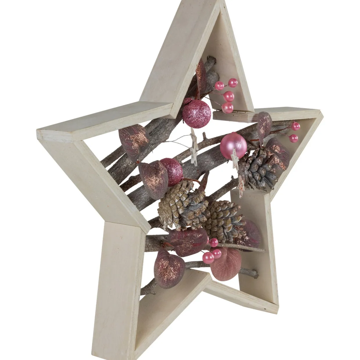 Ornaments and Pinecones Star-Shaped Birch Wood Christmas Decoration - 14.5"