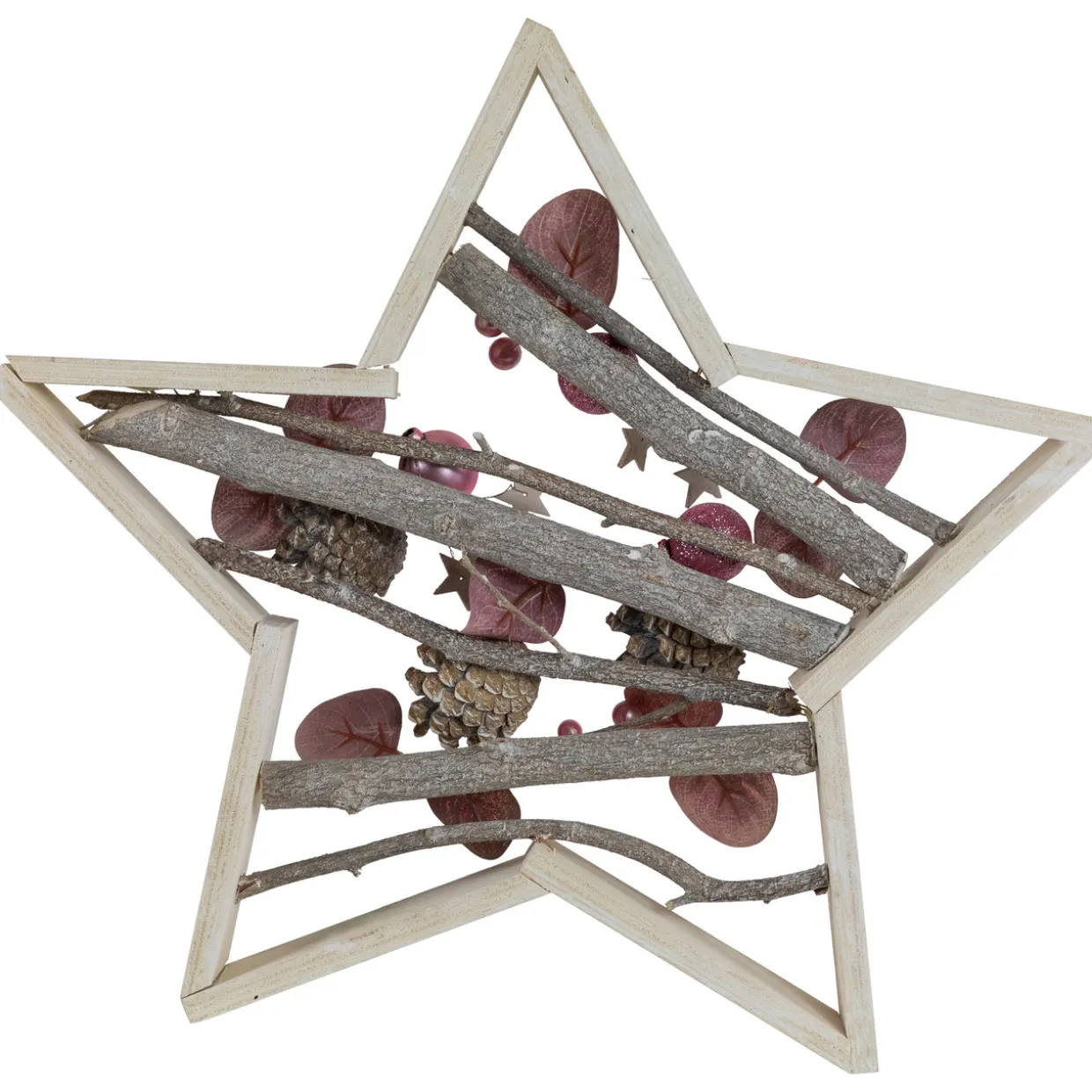 Ornaments and Pinecones Star-Shaped Birch Wood Christmas Decoration - 14.5"