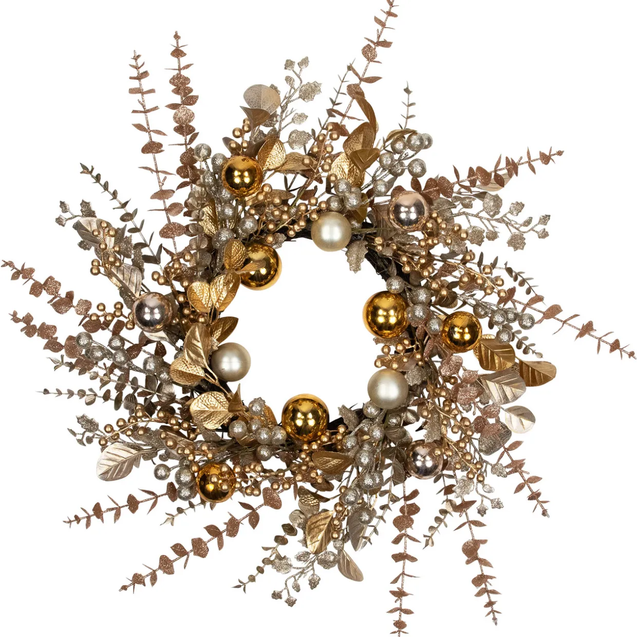 Ornaments, Holly and Berries Artificial Christmas Wreath - 30" - Gold and Copper Tone