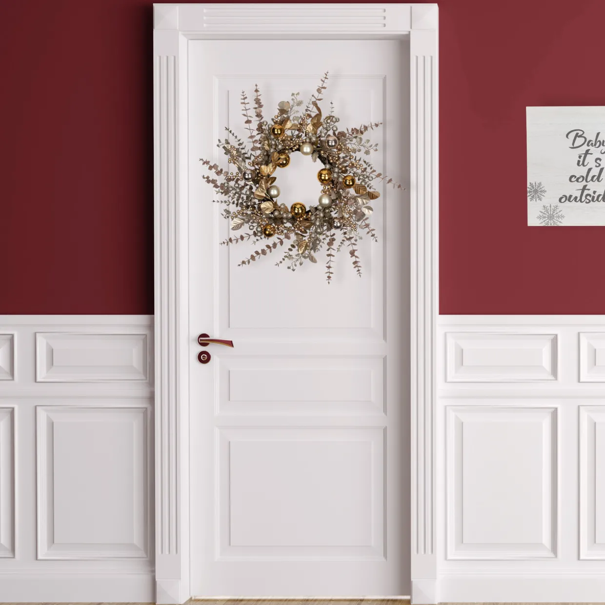 Ornaments, Holly and Berries Artificial Christmas Wreath - 30" - Gold and Copper Tone