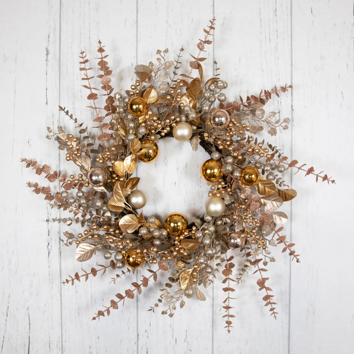 Ornaments, Holly and Berries Artificial Christmas Wreath - 30" - Gold and Copper Tone