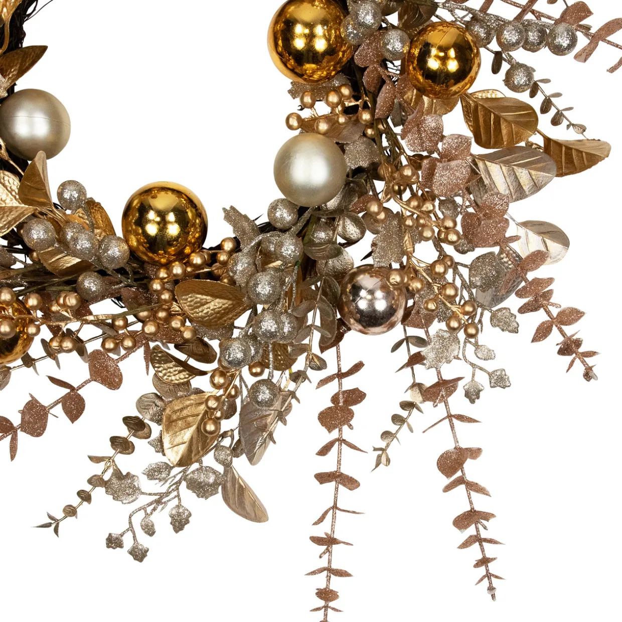 Ornaments, Holly and Berries Artificial Christmas Wreath - 30" - Gold and Copper Tone