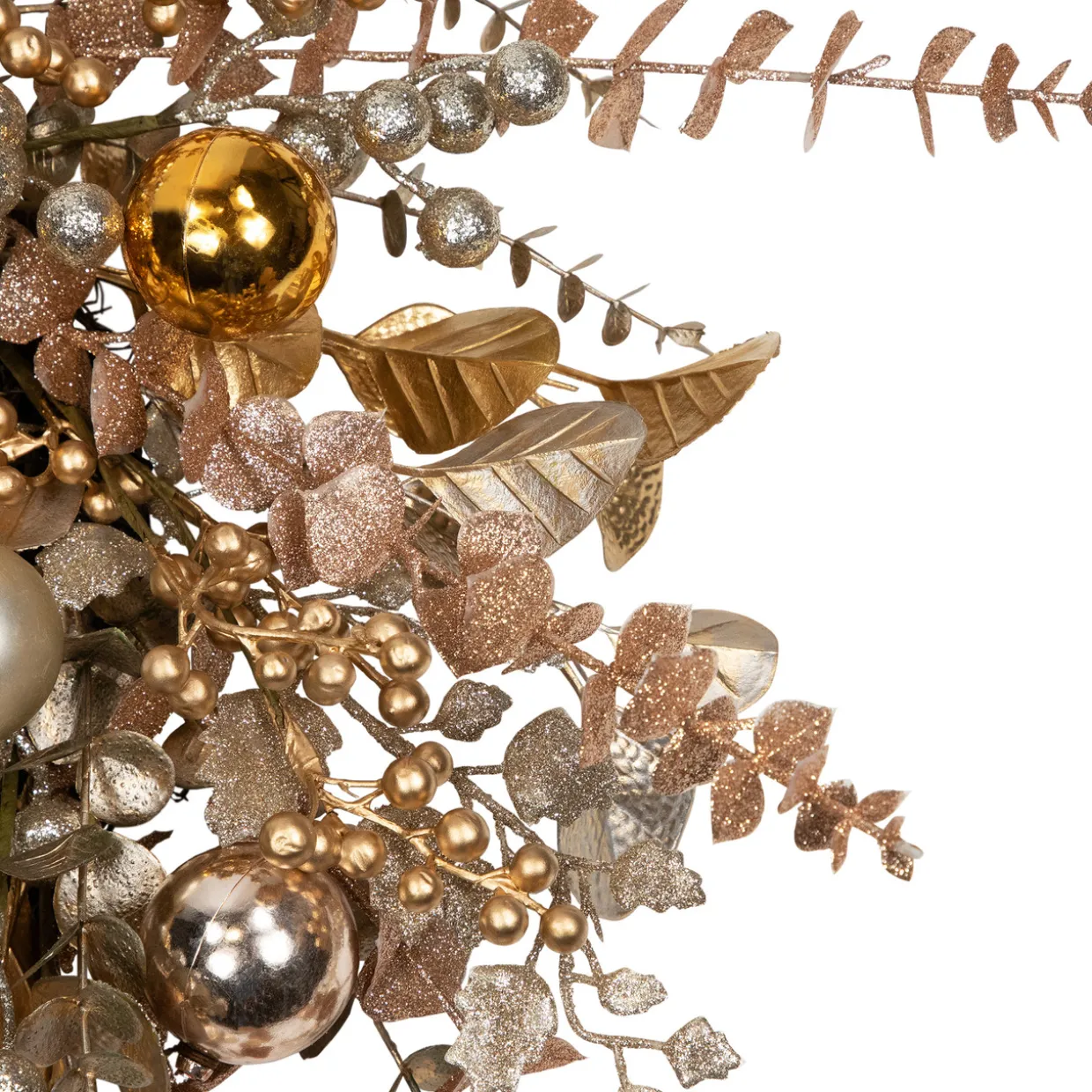 Ornaments, Holly and Berries Artificial Christmas Wreath - 30" - Gold and Copper Tone