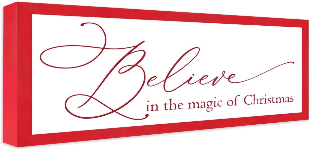 Oversize Believe in the Magic of Christmas 19" x 43.5" Framed Christmas Wall Decor Sign Poster in a Red Wooden Frame with UV Acrylic and Hangers