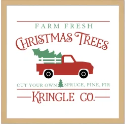 Oversize Kringle Company Tree Farm 31.5" x 31.5" Framed Christmas Wall Decor Sign Poster in a Natural Wooden Frame with UV Acrylic and Hangers
