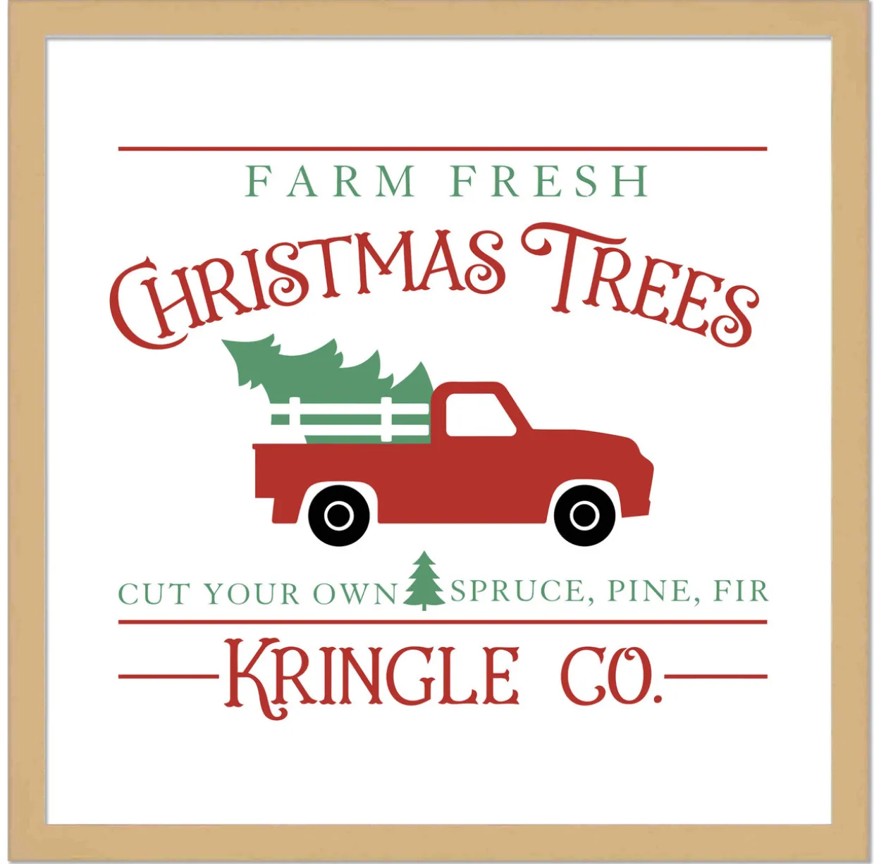 Oversize Kringle Company Tree Farm 31.5" x 31.5" Framed Christmas Wall Decor Sign Poster in a Natural Wooden Frame with UV Acrylic and Hangers