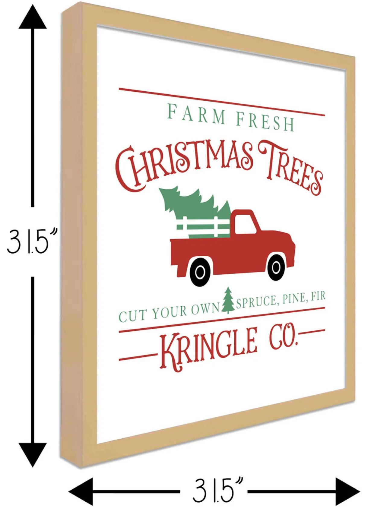 Oversize Kringle Company Tree Farm 31.5" x 31.5" Framed Christmas Wall Decor Sign Poster in a Natural Wooden Frame with UV Acrylic and Hangers