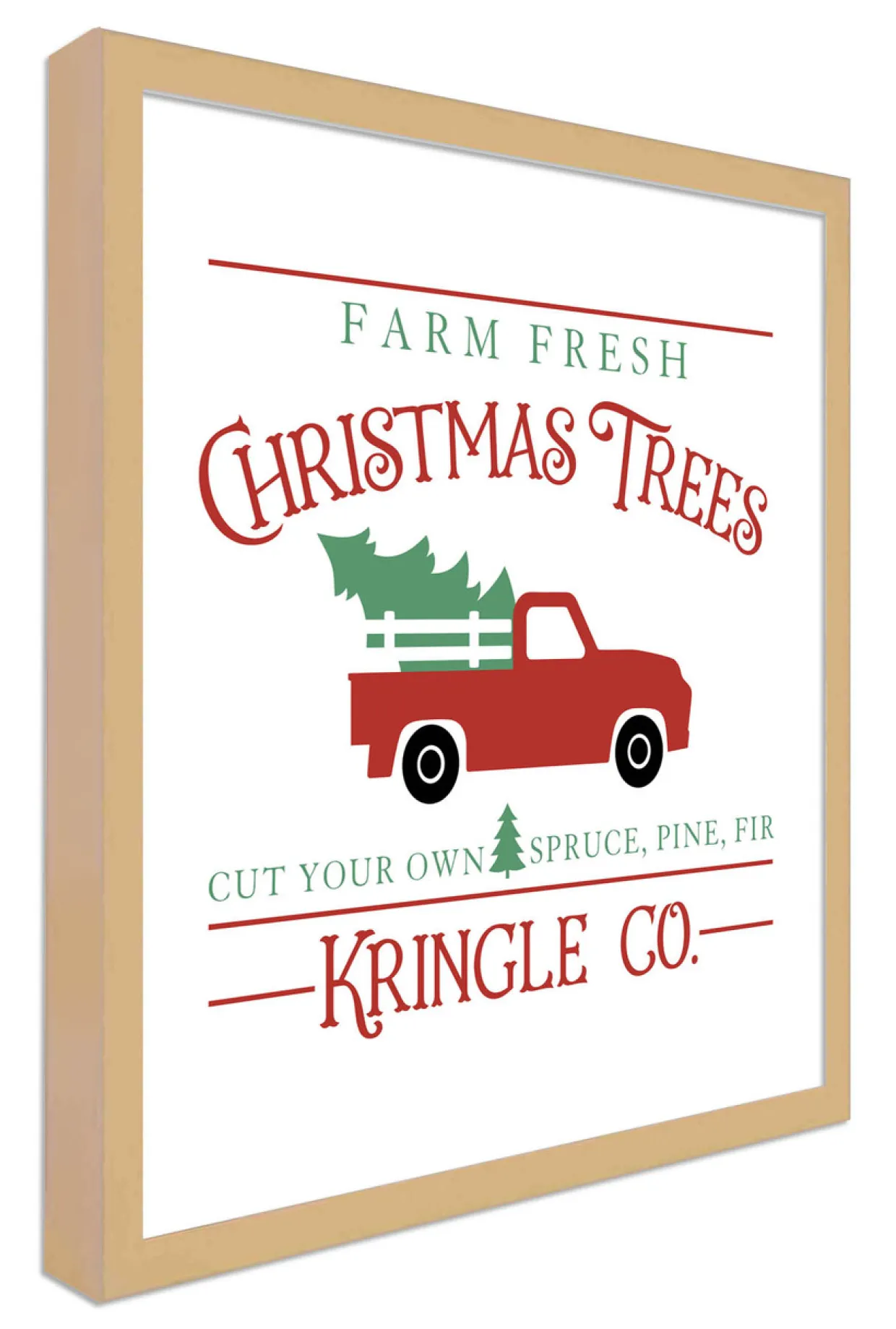 Oversize Kringle Company Tree Farm 31.5" x 31.5" Framed Christmas Wall Decor Sign Poster in a Natural Wooden Frame with UV Acrylic and Hangers