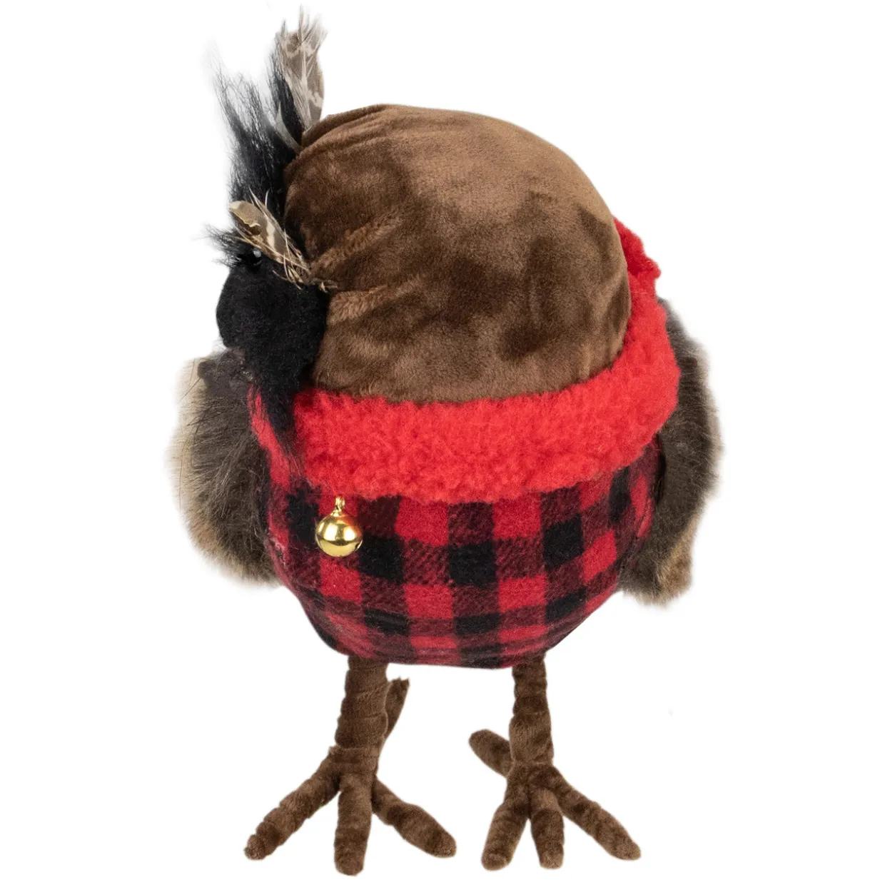 Owl with Buffalo Plaid Vest and Jingle BellsChristmas Figure - 10"
