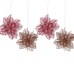 Pack of 4 Glittered Pink Poinsettia Christmas Ornaments 6"
