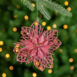 Pack of 4 Glittered Pink Poinsettia Christmas Ornaments 6