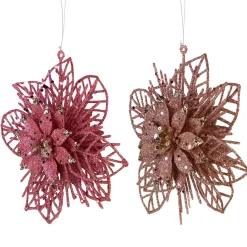 Pack of 4 Glittered Pink Poinsettia Christmas Ornaments 6