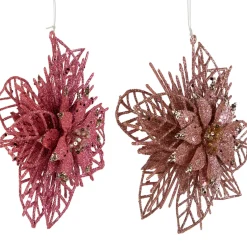 Pack of 4 Glittered Pink Poinsettia Christmas Ornaments 6