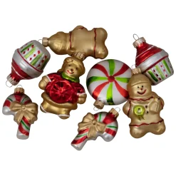 Pack of 8 Gold and Red Gingerbread Men with Sweet Treats Christmas Ornaments 3"