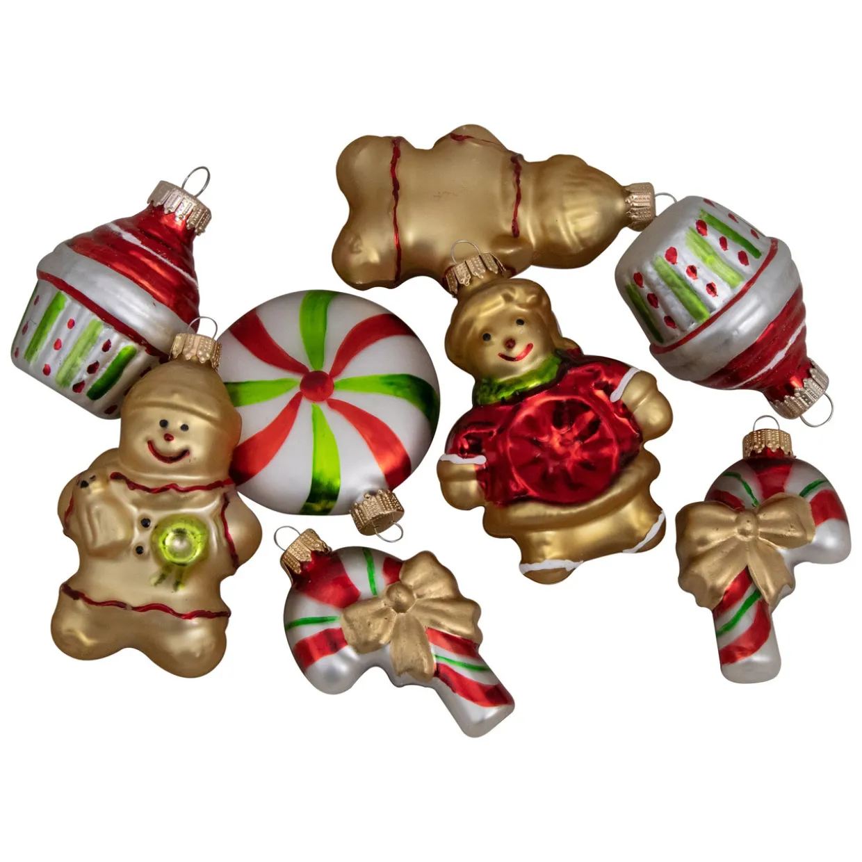 Pack of 8 Gold and Red Gingerbread Men with Sweet Treats Christmas Ornaments 3"