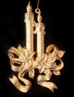 Pack of 2 Gold Glittered Double Candle Holly Berry Christmas Ornaments 5.5"