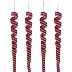 Pack of 4 Red and White Candy Curls Christmas Ornaments 7"