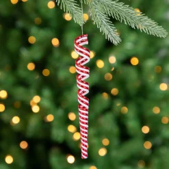 Pack of 4 Red and White Candy Curls Christmas Ornaments 7"