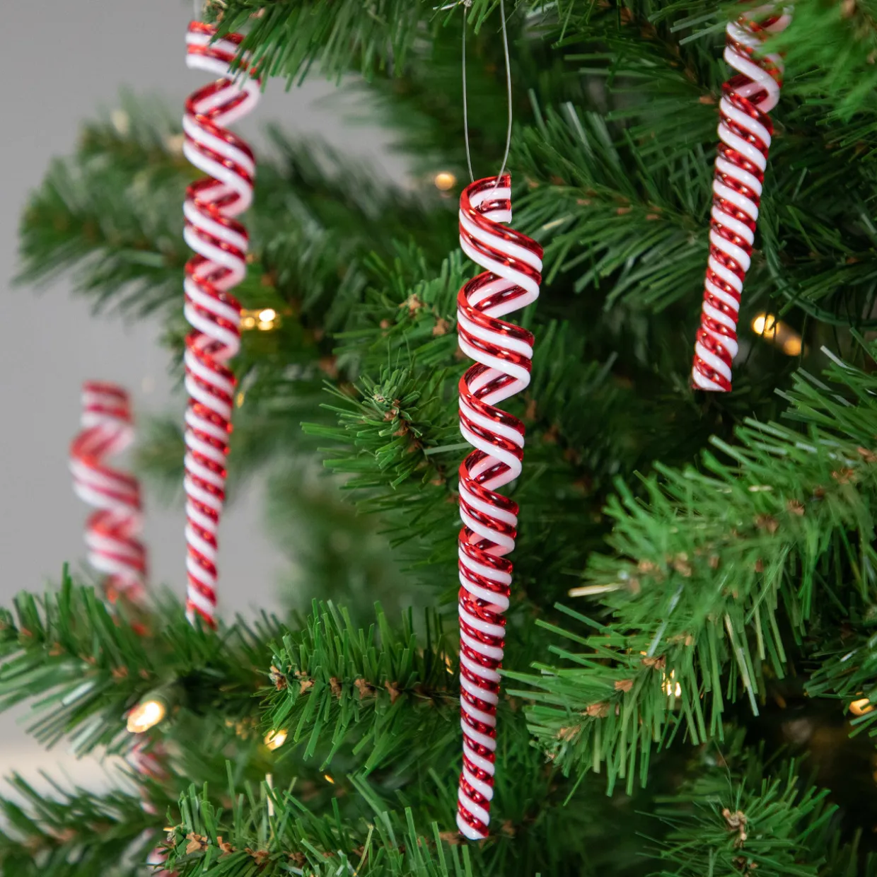 Pack of 4 Red and White Candy Curls Christmas Ornaments 7"