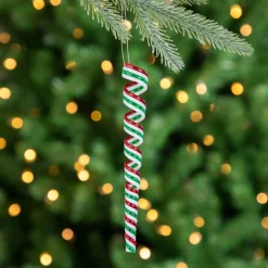 Pack of 4 Red, White and Green Candy Curls Christmas Ornaments 7"