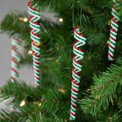 Pack of 4 Red, White and Green Candy Curls Christmas Ornaments 7