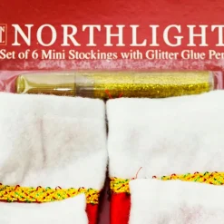 Pack of 6 Traditional Mini Christmas Stockings with Gold Glitter Pen