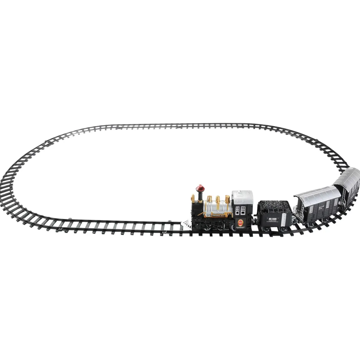 14pc Black Battery Operated Lighted and Animated Classic Train Set